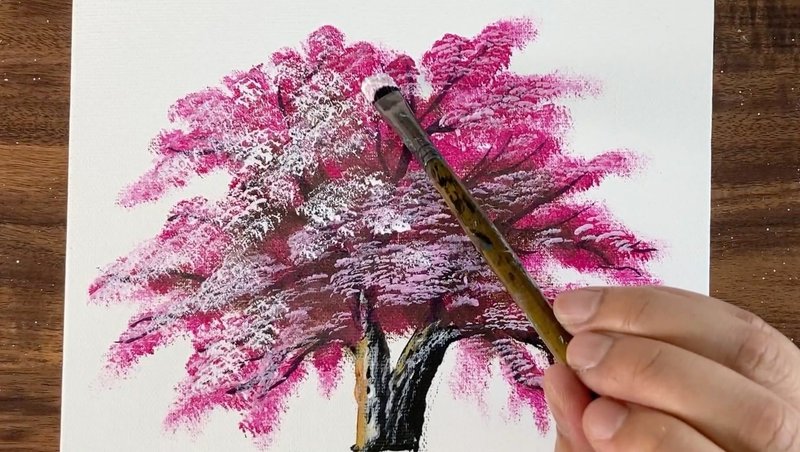 アクリル絵の具で 桜の木 の描き方 Acrylic Painting 家で一緒にやってみよう お絵描き Stayhome Asmr 170 Junya Art Note
