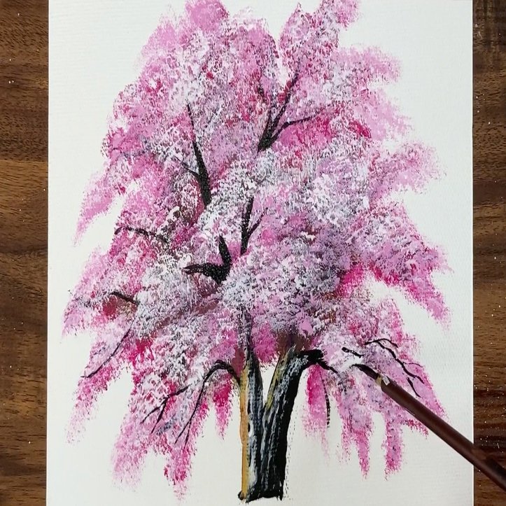 アクリル絵の具で 桜の木 の描き方 Acrylic Painting 家で一緒にやってみよう お絵描き Stayhome Asmr 170 Junya Art Note