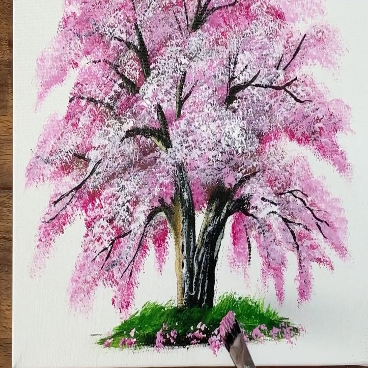 アクリル絵の具で 桜の木 の描き方 Acrylic Painting 家で一緒にやってみよう お絵描き Stayhome Asmr 170 Junya Art Note