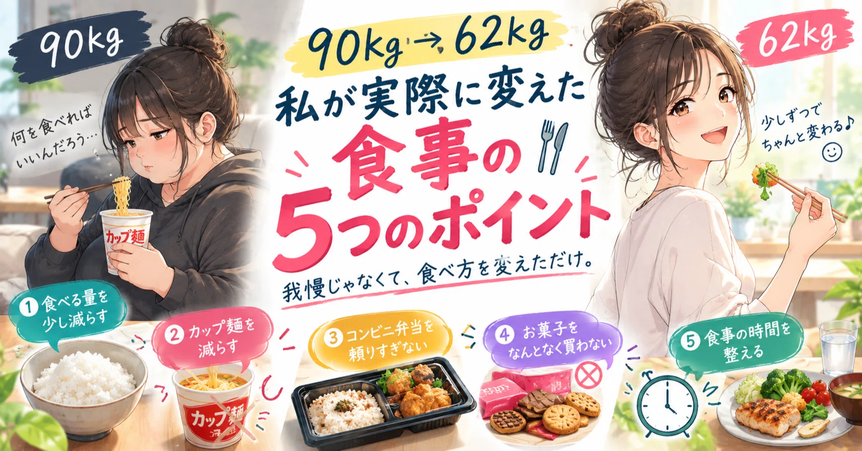 私が実際に変えた食事の5つのポイント｜ダイエットふくろう