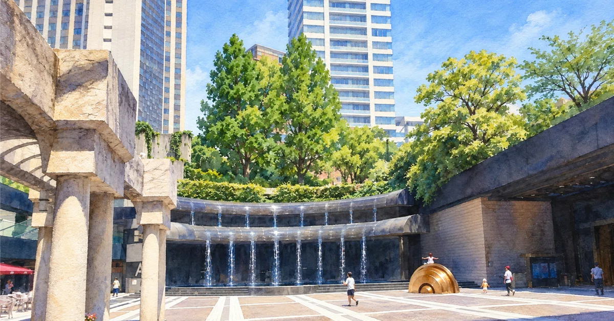 描き方解説GPT:32]アークヒルズ カラヤン広場:水彩画《基本スタイル