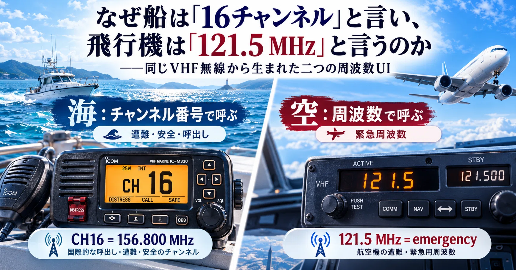 なぜ船は「16チャンネル」と言い、飛行機は「121.5 MHz」と言うのか