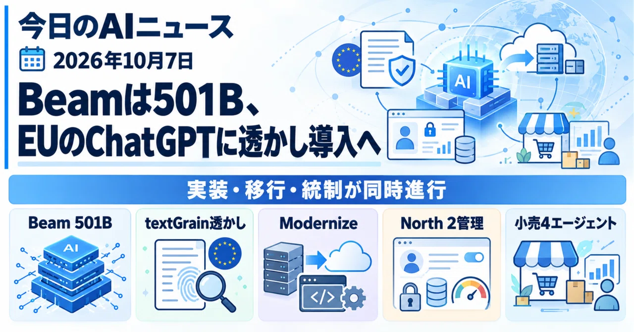 Beamは501B、EUのChatGPTには透かし――実装と管理が同時に進む（2026年10月7日）｜猫P｜「猫Pの調査ノート」運営