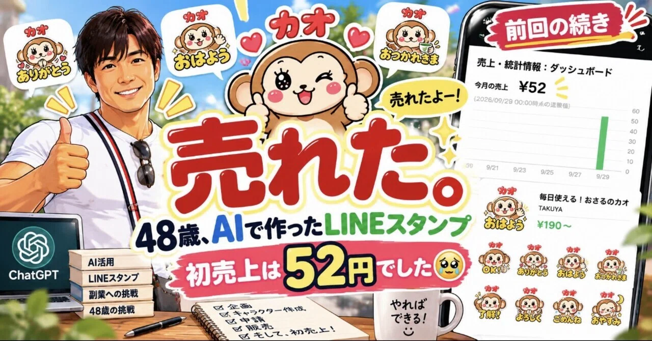 At 48, the LINE stickers I made with AI actually sold. My first sale ...