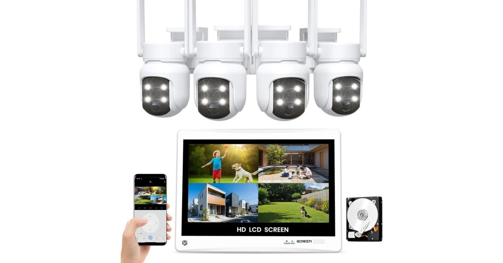 【2個セット】YESKAMOO 防犯カメラ 屋外 無線 360°全方位監視 YESKAMOO 自動追尾 ワイヤレス防犯カメラセット 360°監視カバー