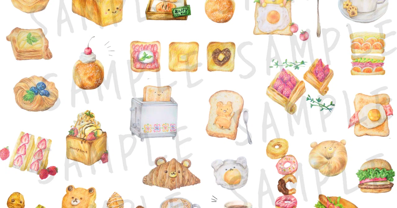 Hand-drawn Colored Pencil Bread Illustration Collection (A4 Size ...