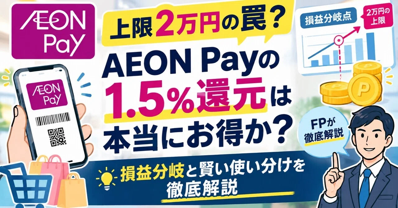上限2万円の罠？】AEON Payの1.5%還元は本当にお得か？FPが損益分岐と