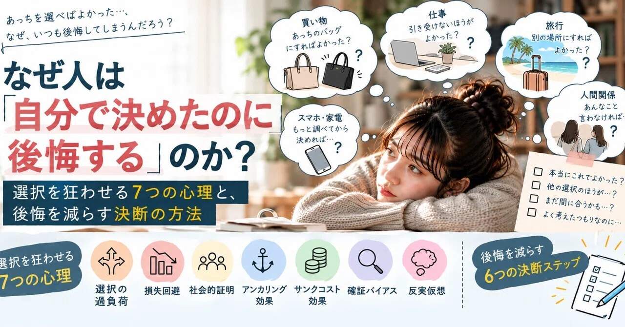 なぜ人は「自分で決めたのに後悔する」のか？選択を狂わせる7つの心理と、後悔を減らす決断の方法｜MOTI
