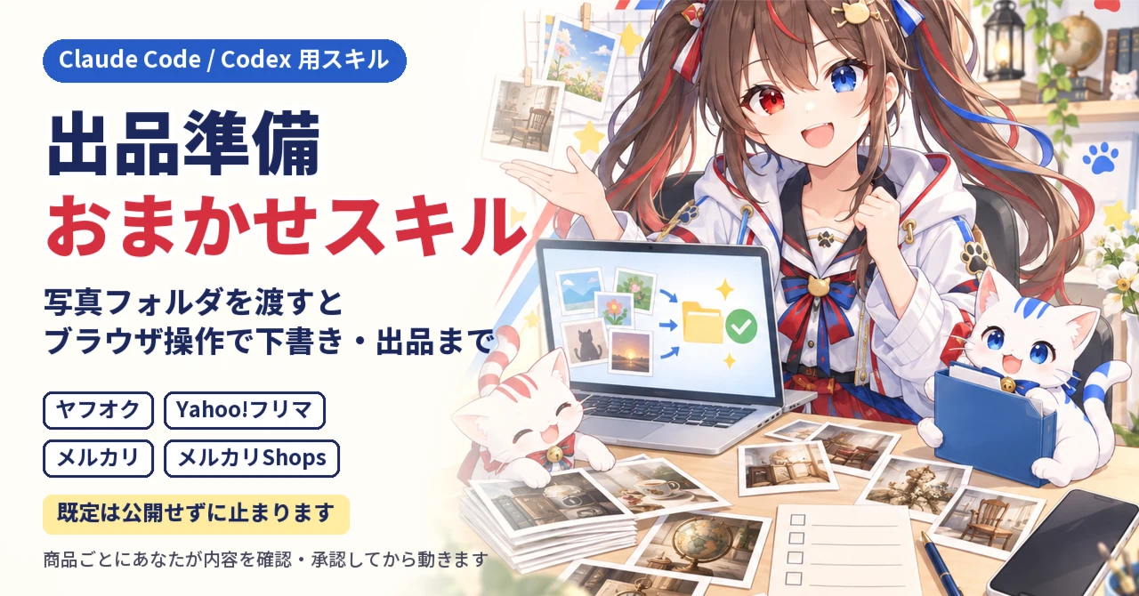 出品準備おまかせスキル|写真フォルダからブラウザ操作で下書き・出品 出品準備おまかせスキル|写真フォルダからブラウザ操作で下書き・出品