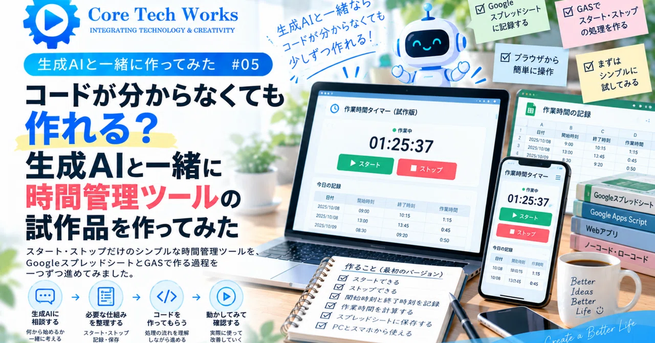 コードが分からなくても作れる？生成AIと一緒に時間管理ツールの試作品を作ってみた｜Core Tech Works | 仕事と暮らしをちょっと便利に