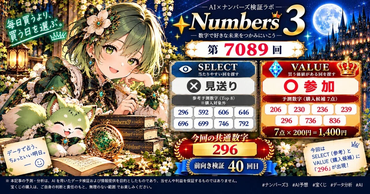 リアルタイム検証 第28回】ナンバーズ3 第7089回｜前向き検証40回目