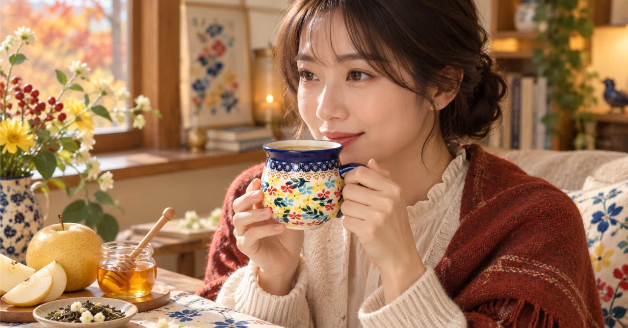 For an Autumn Tea Time: Pear and Honey Jasmine Tea with a Floral Mug ...