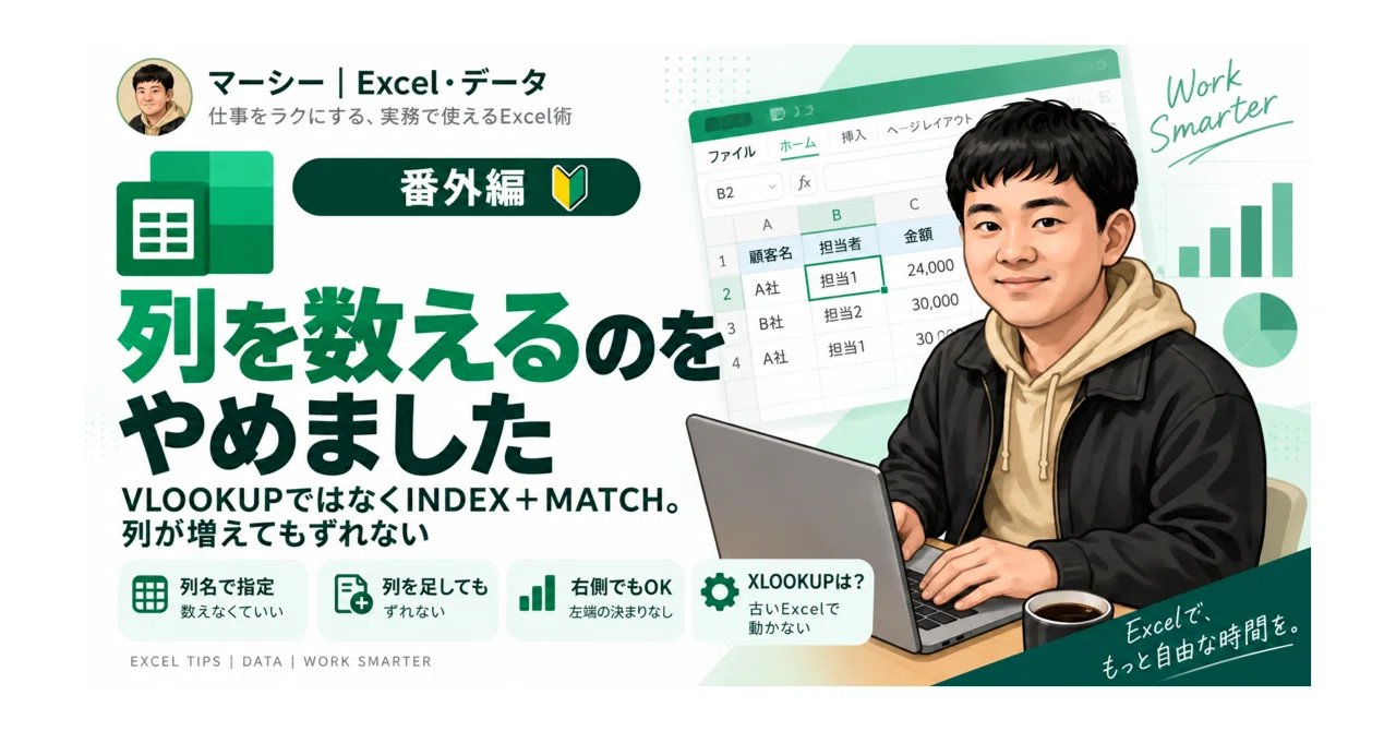 Why I stopped using VLOOKUP and switched to INDEX+MATCH｜マーシー｜Excel・データ