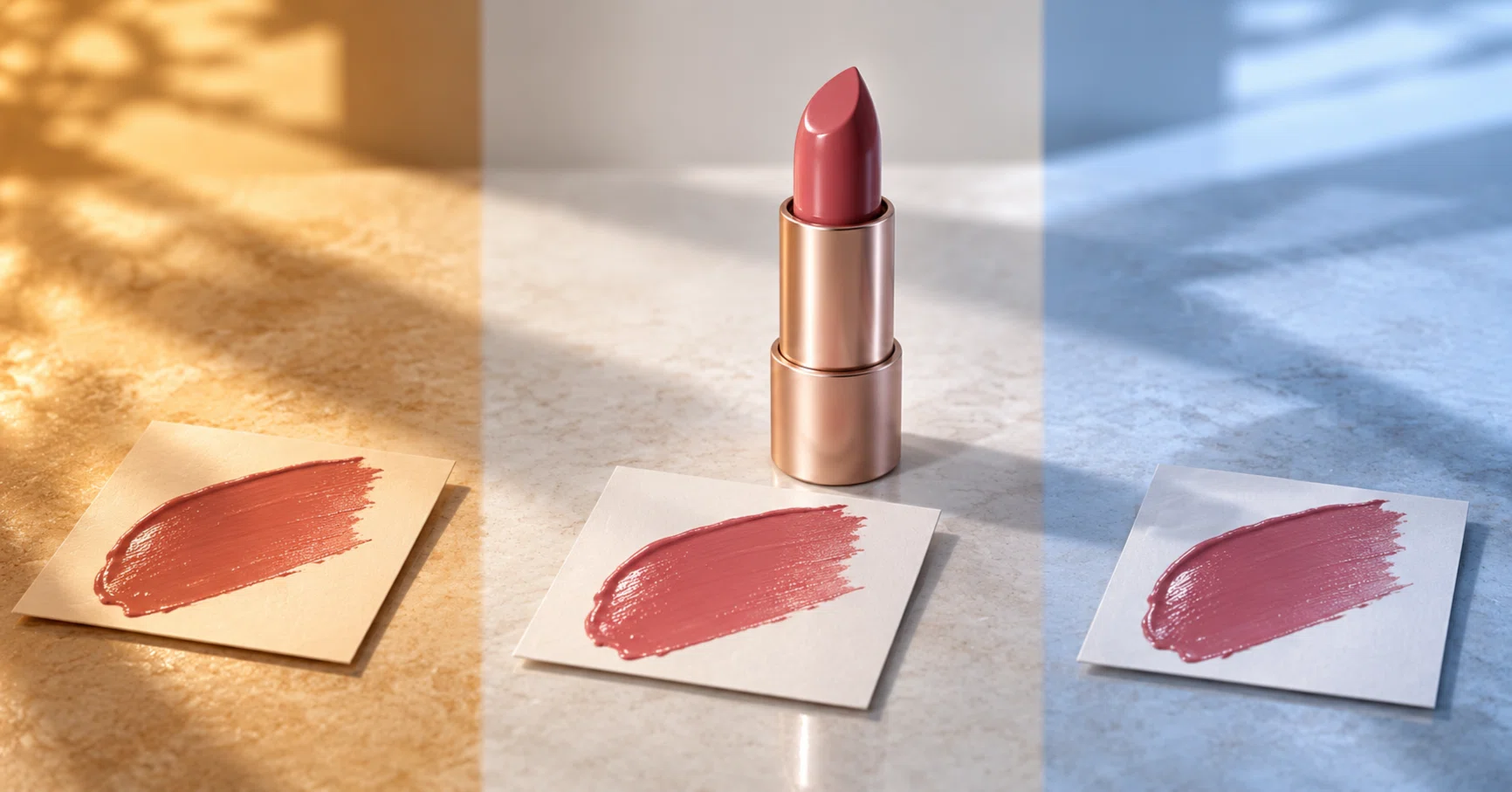 Lipstick colors look different in photos. | A 3-shot check of light and ...