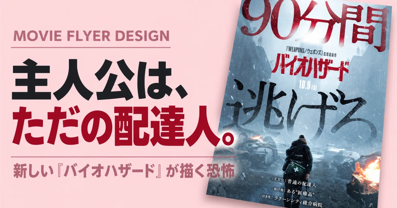 "90 minutes to run." A Resident Evil movie flyer that conveys terror ...