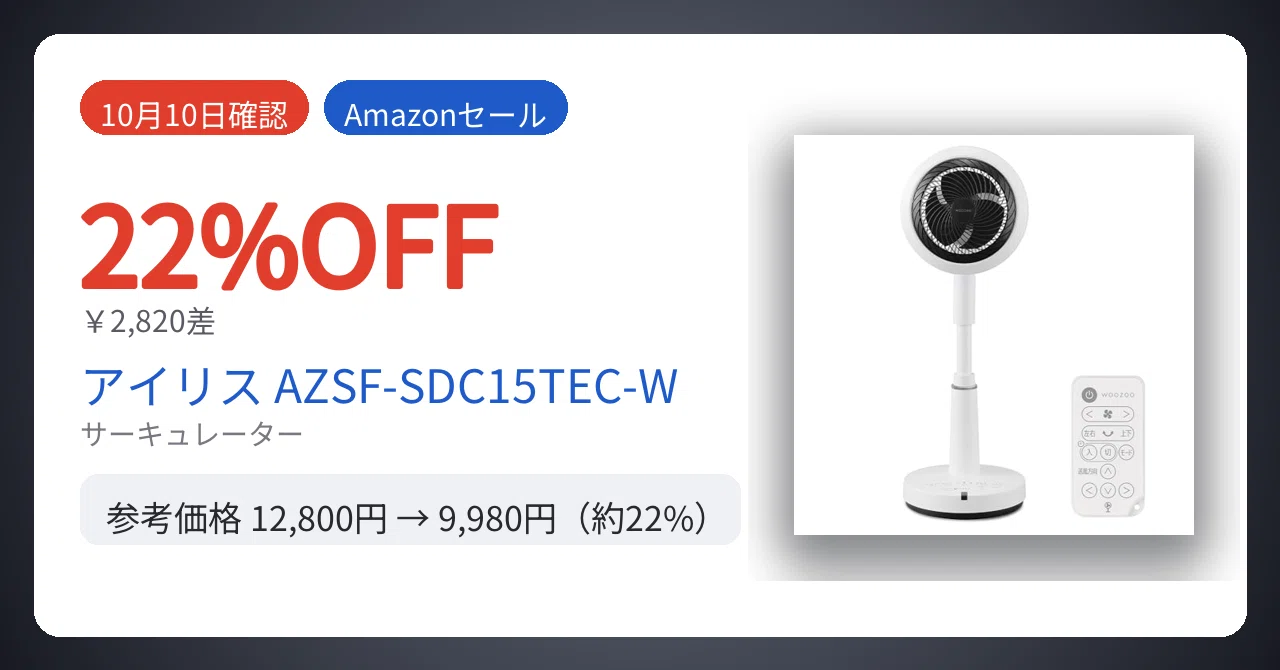 [Confirmed Oct 10] 2,820 yen difference. AZSF-SDC15TEC-W circulator is ...