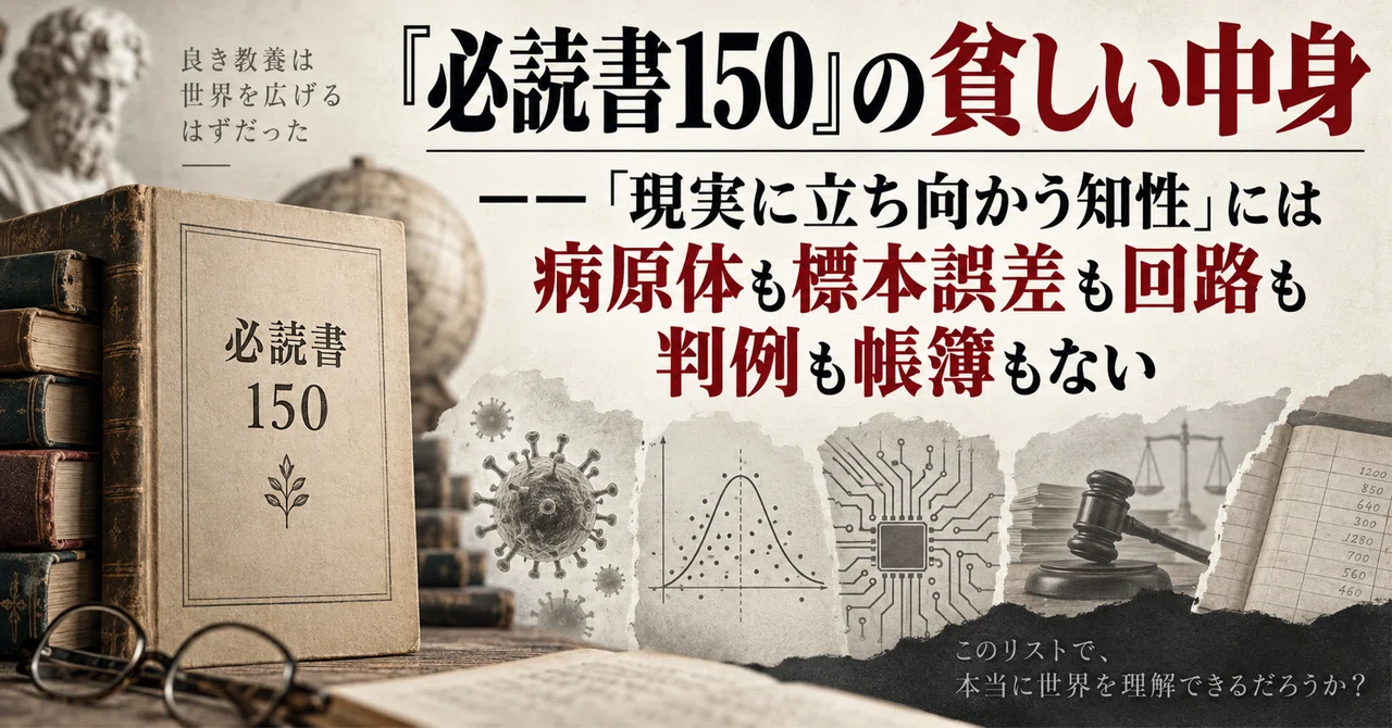 『必読書150』の貧しい中身ーー「現実に立ち向かう知性」には病原体も標本誤差も回路も判例も帳簿もない｜Reading Monkey