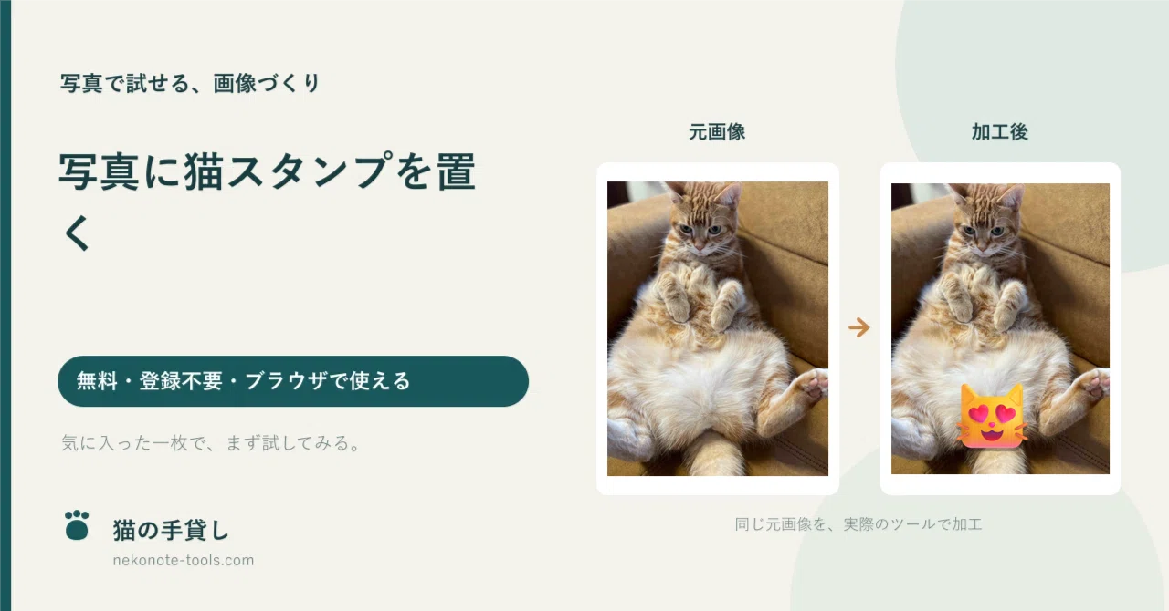 Place Cat Stamps on Photos | Hide Faces or Decorate for Free｜まるお