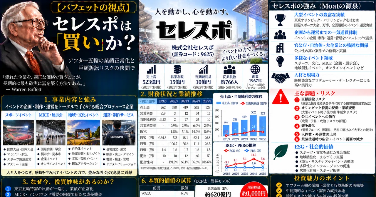 バフェットの視点】セレスポは『買い』か？ — アフター五輪の業績正常