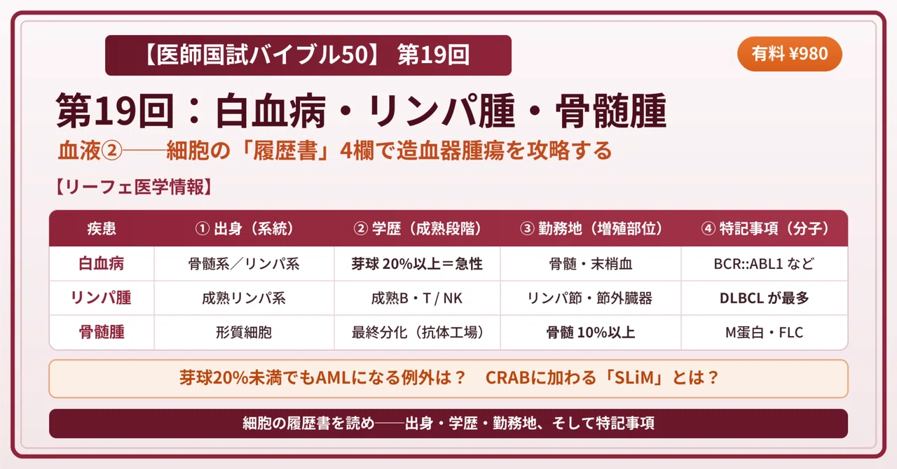 白血病・リンパ腫・骨髄腫を「細胞の履歴書」で攻略する！ 【医師国試