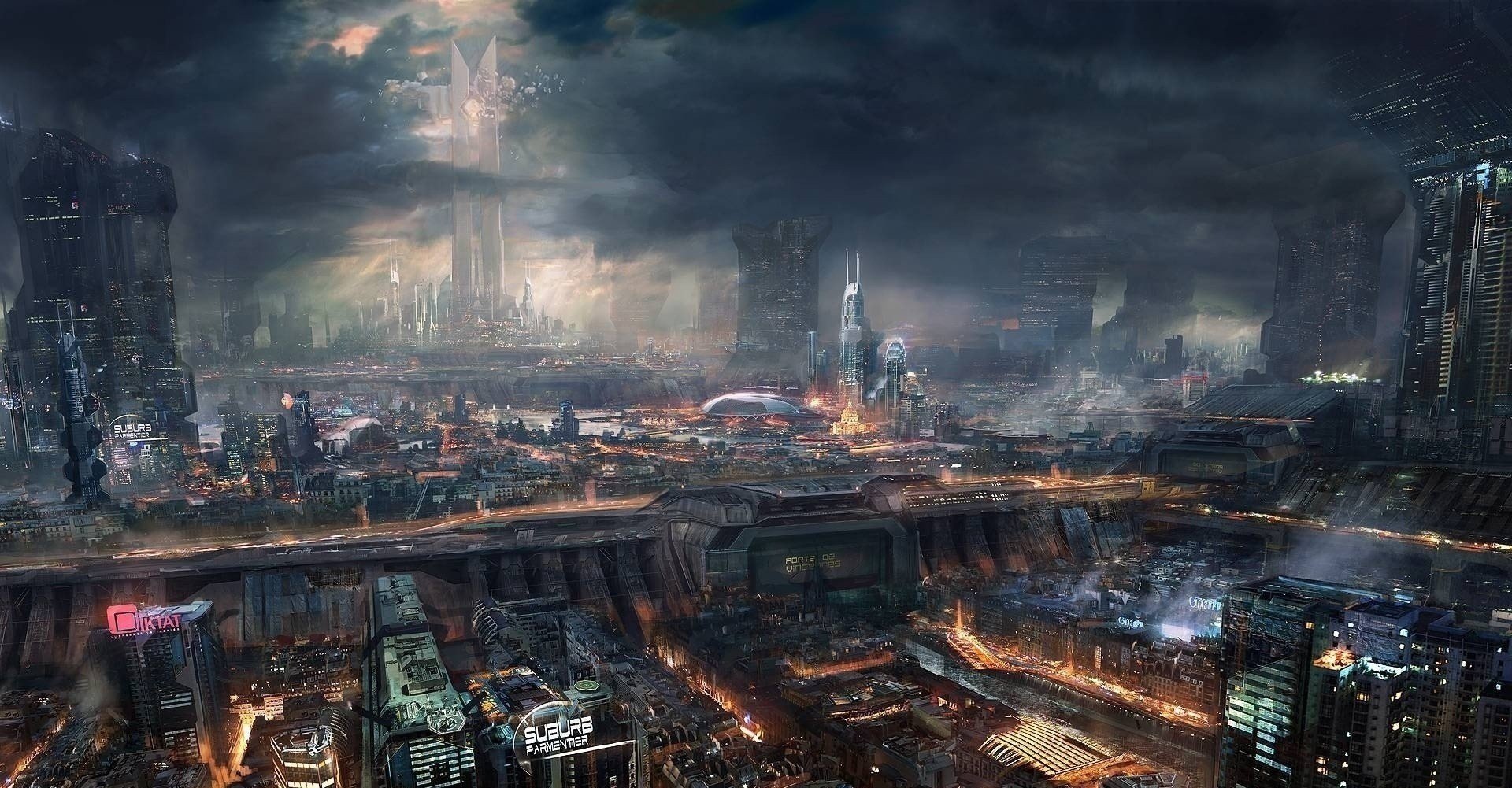 未来的な都市のグラフィックアート 未来的な都市のグラフィックアート 空中庭園と幻の飛行船: リアル＆ハイ