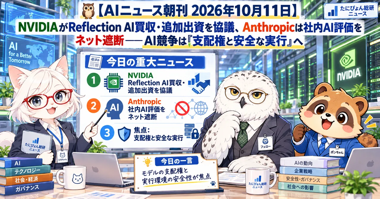 【AI News Morning Edition October 11, 2026】NVIDIA in talks to acquire/invest in Reflection AI, Anthropic cuts off internal AI evaluation from the internet—AI ...