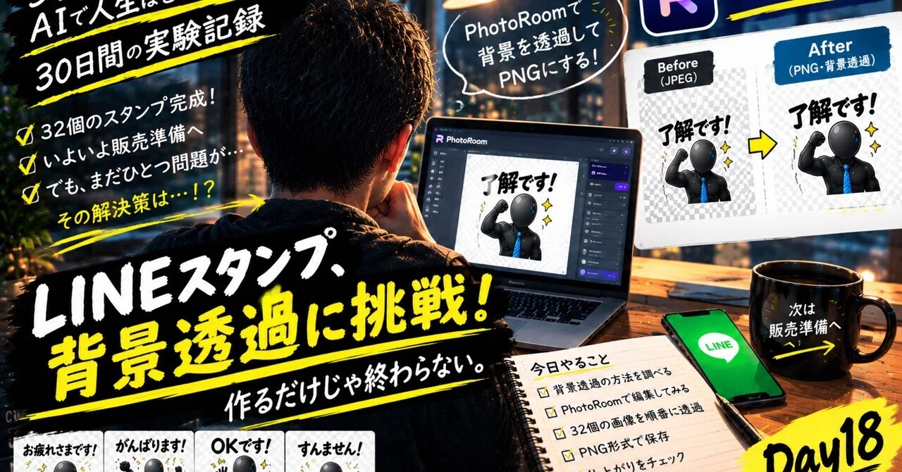 Day 18 | 32 LINE Stickers, The Wall of Background Transparency｜39歳、AIで ...