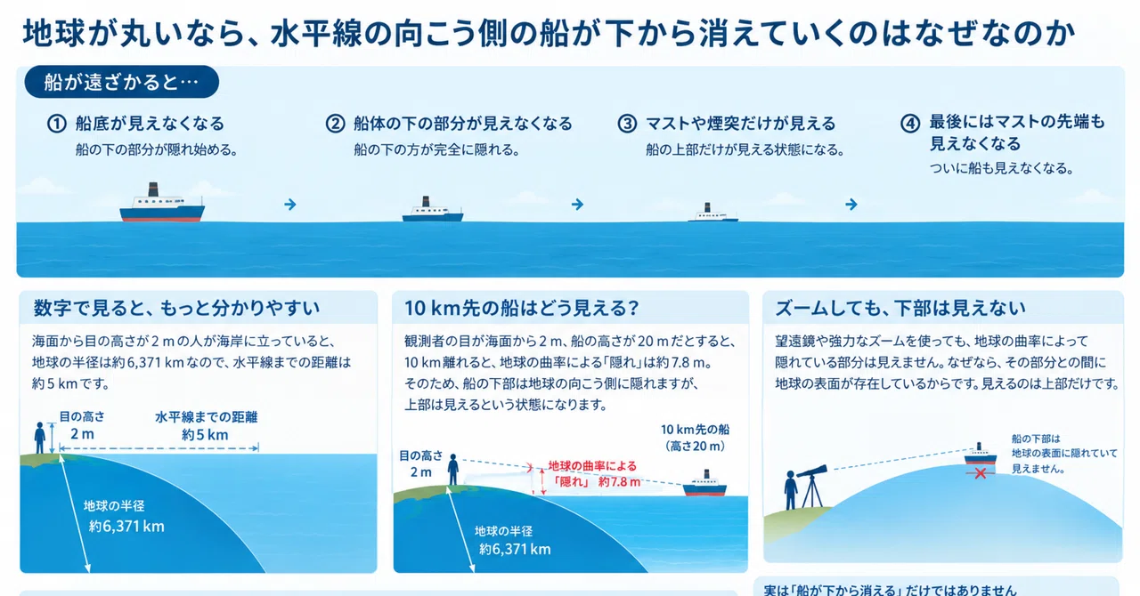 If the Earth is round, why do ships disappear from the bottom up beyond ...