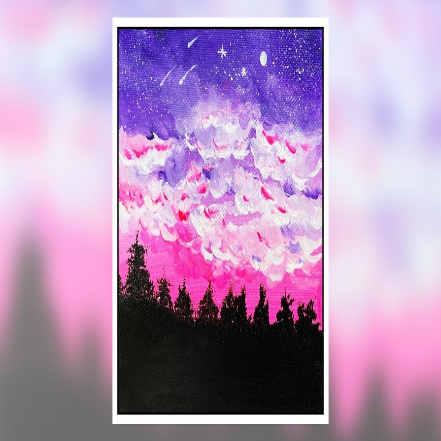 アクリル絵の具を使用した 紫色の空とピンク色の雲 の描き方 初心者が簡単に絵を描く方法 Junya Art Note