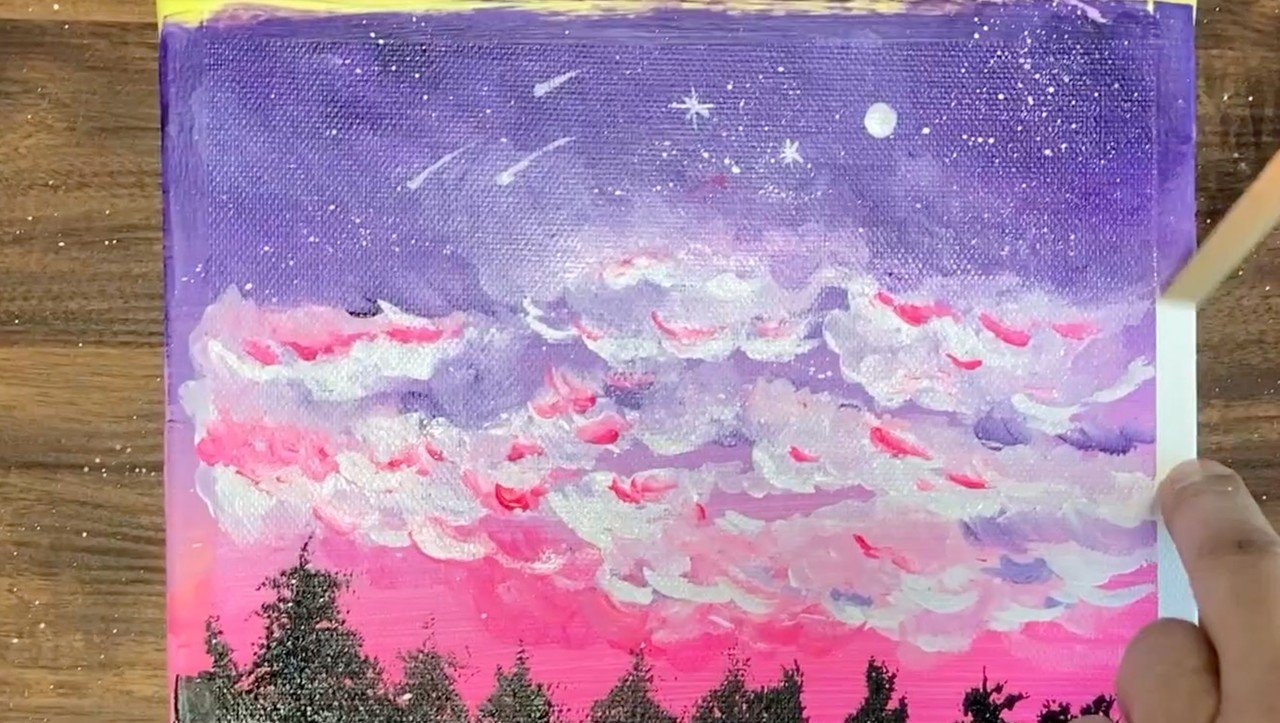 全国総量無料で 月 雲 模様 アクリル絵の具 絵画 タペストリ Guiacieneguilla Com