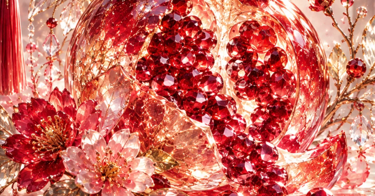 Crimson Pomegranate Auspicious Flower | The Harvest of Red Gems ...