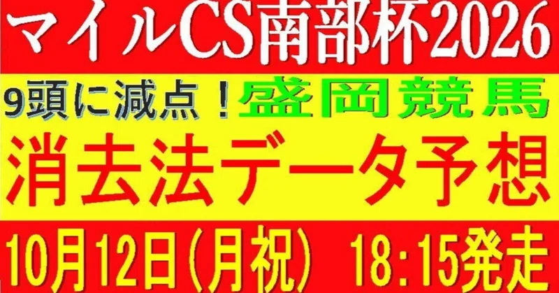 マイルチャンピオンシップ南部杯2026（盛岡競馬）｜9頭に減点！消去法データ予想