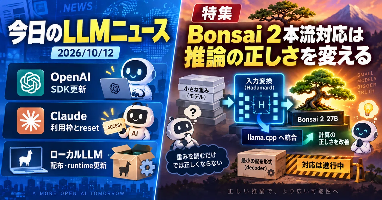 20261012] LLMニュース ＆ Bonsai 2本流対応は推論の正しさを変える