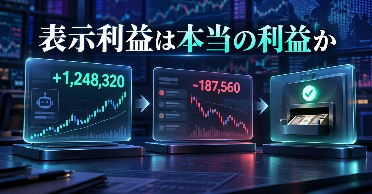 自動売買の利益表示と確定損益を比較する投資記録