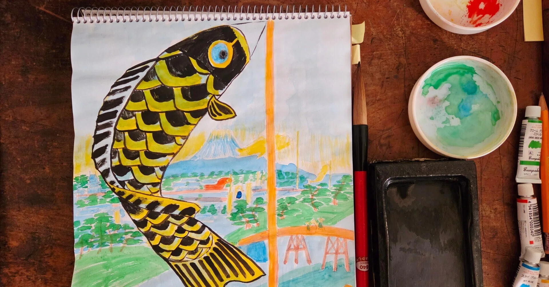 絵の練習】さかな のぼり 浮世絵｜こうら ちさと
