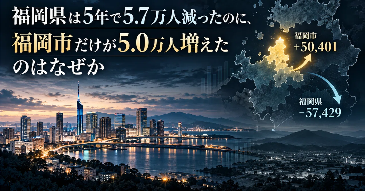 Why did Fukuoka City alone gain 50,000 people while Fukuoka Prefecture ...