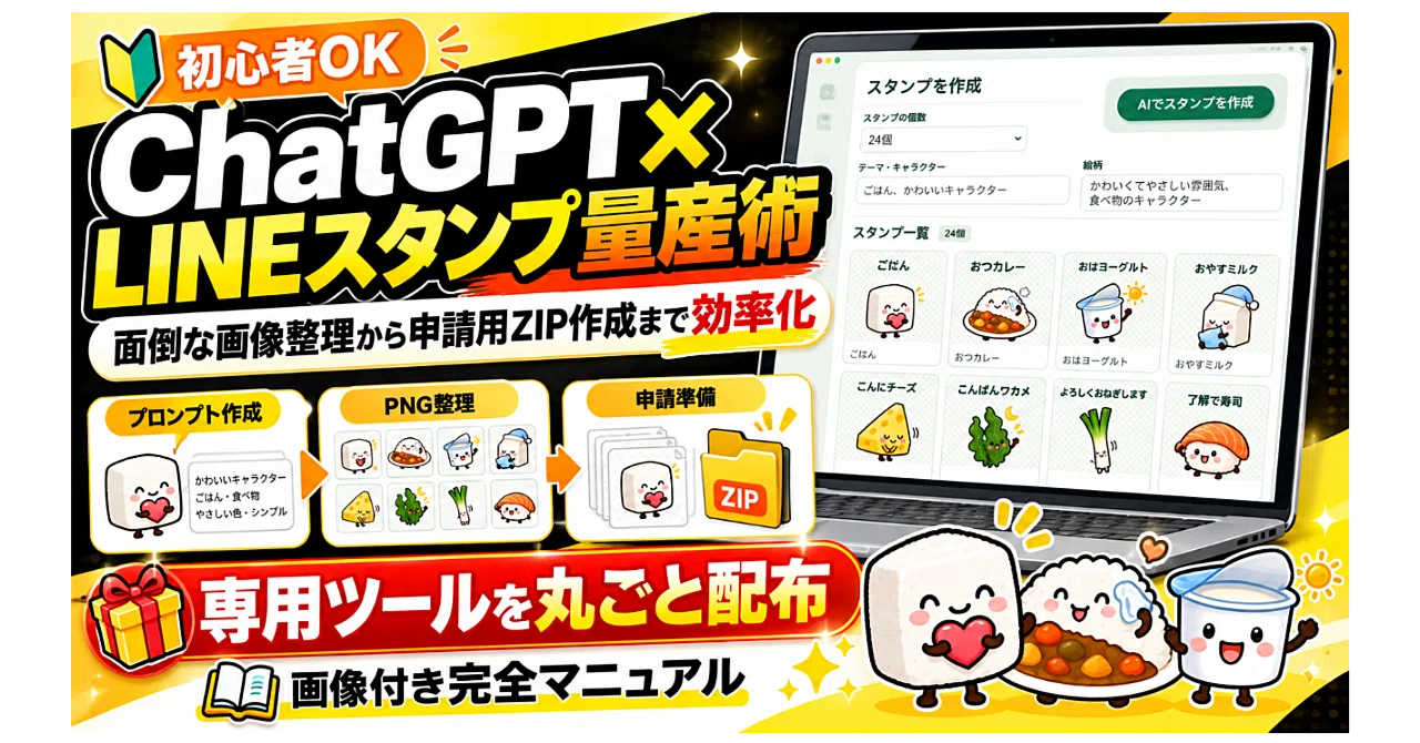 初心者OK】ChatGPT×LINEスタンプ量産術！面倒な画像整理から申請用ZIP