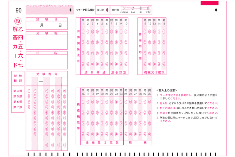 乙４・５・６・７類 解答カード