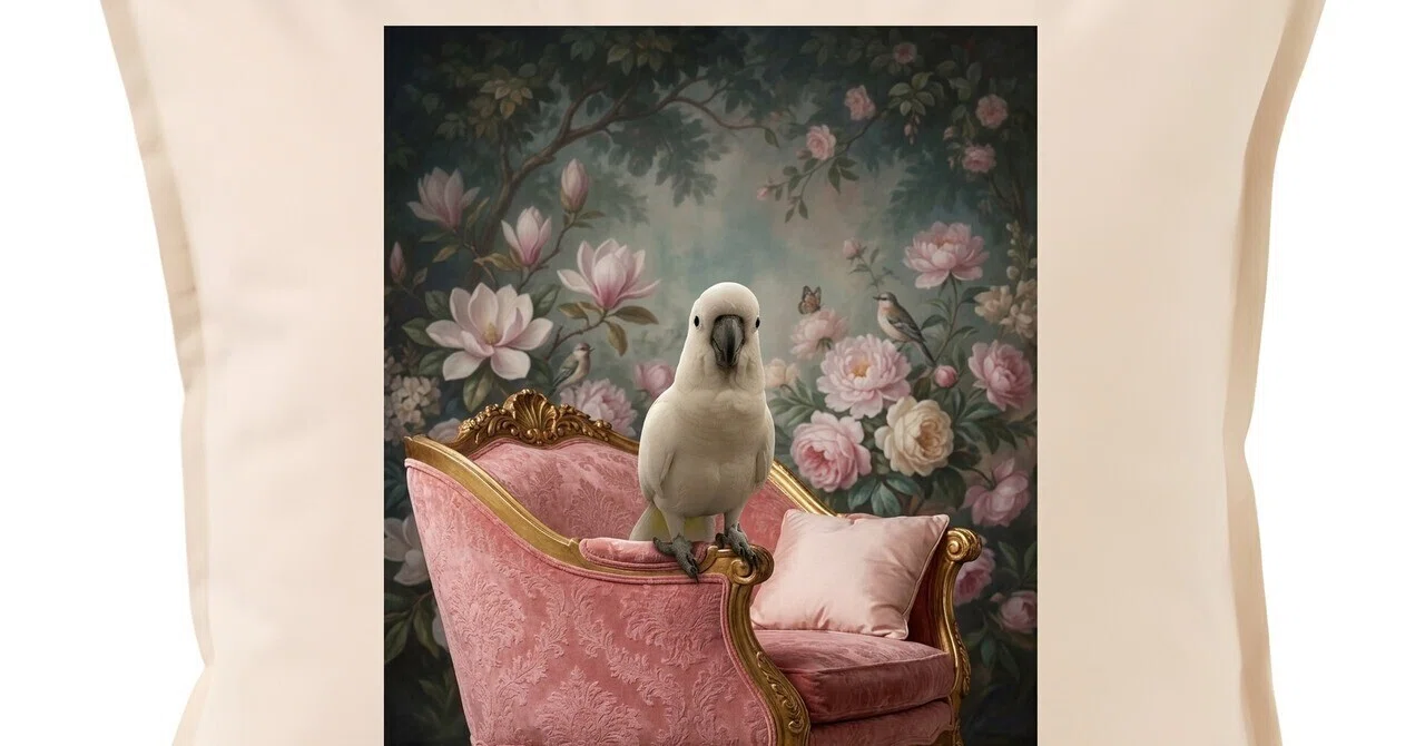 The Sulphur-crested Cockatoo Rococo Shabby Pink Cushion is now ...