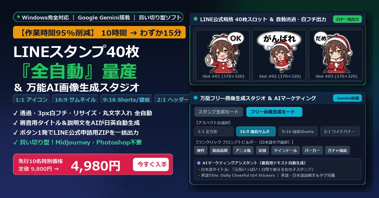 作業時間95%削減】40枚のLINEスタンプ透過・白フチ・リサイズから審査