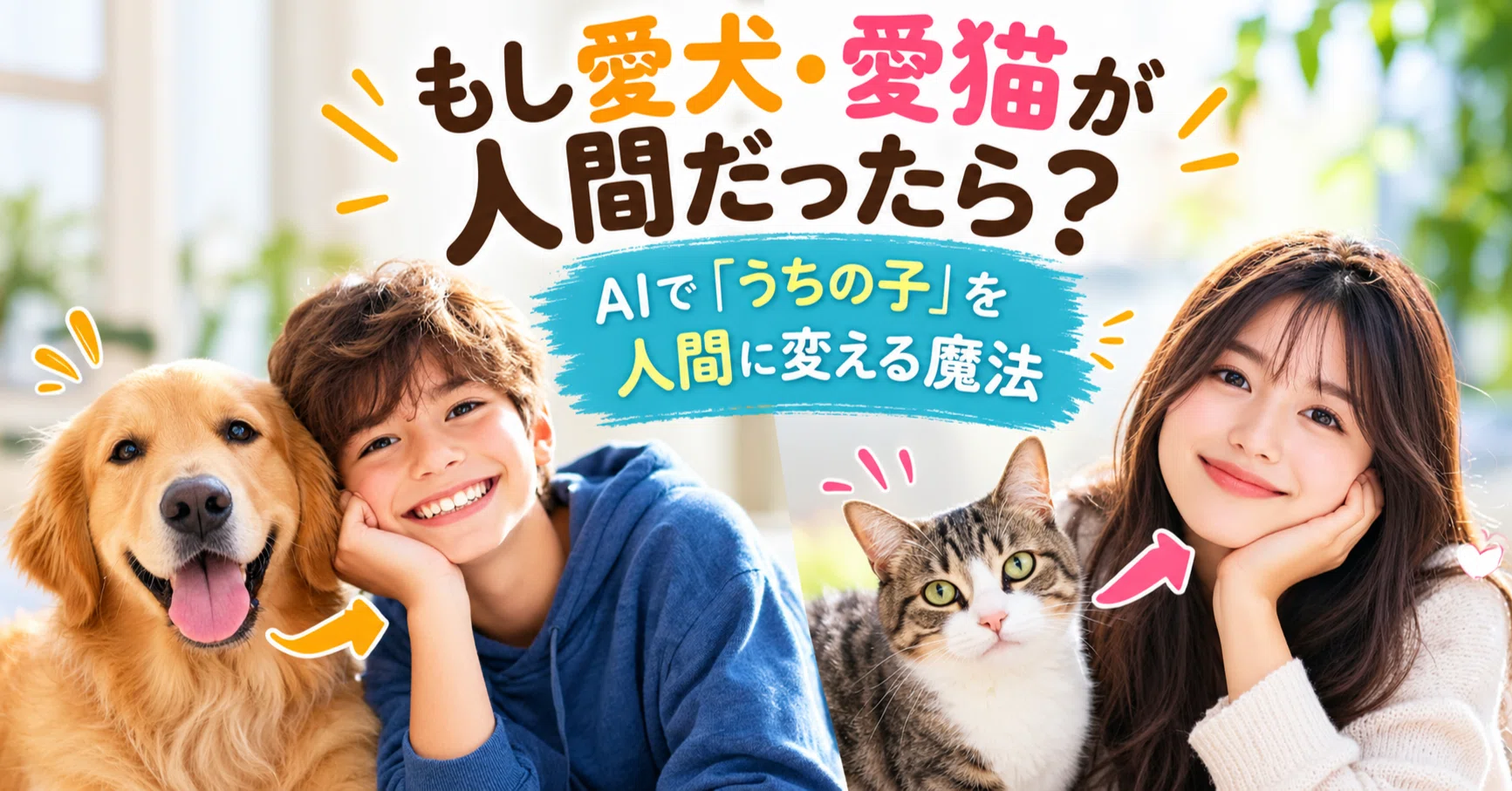 「新作愛猫、愛犬ちゃん、他動物も描きます！過去作品も全サイズ対応」 もし愛犬・愛猫が人間だったら？ AIで「うちの子」を人間に変える魔法