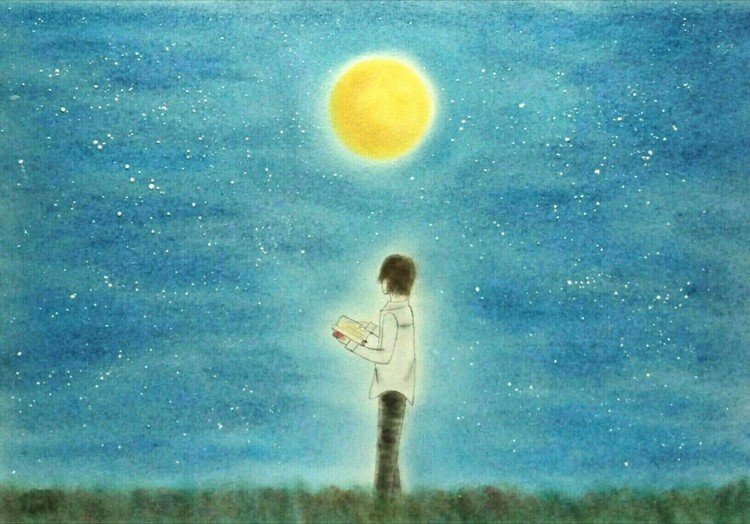 夏目漱石が「I love you」を「月がきれい」と訳したという逸話をもとに描きました。