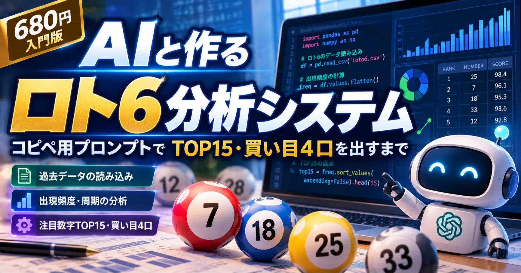 680円・入門版】AIと作るロト6分析システム｜コピペ用プロンプトで