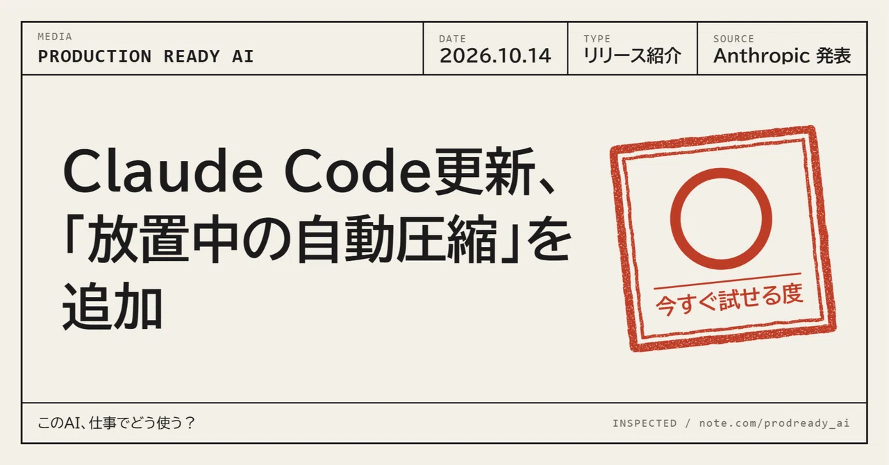 Claude Code Update: Added 'Idle Compaction'｜ニシダ│Production Ready AI