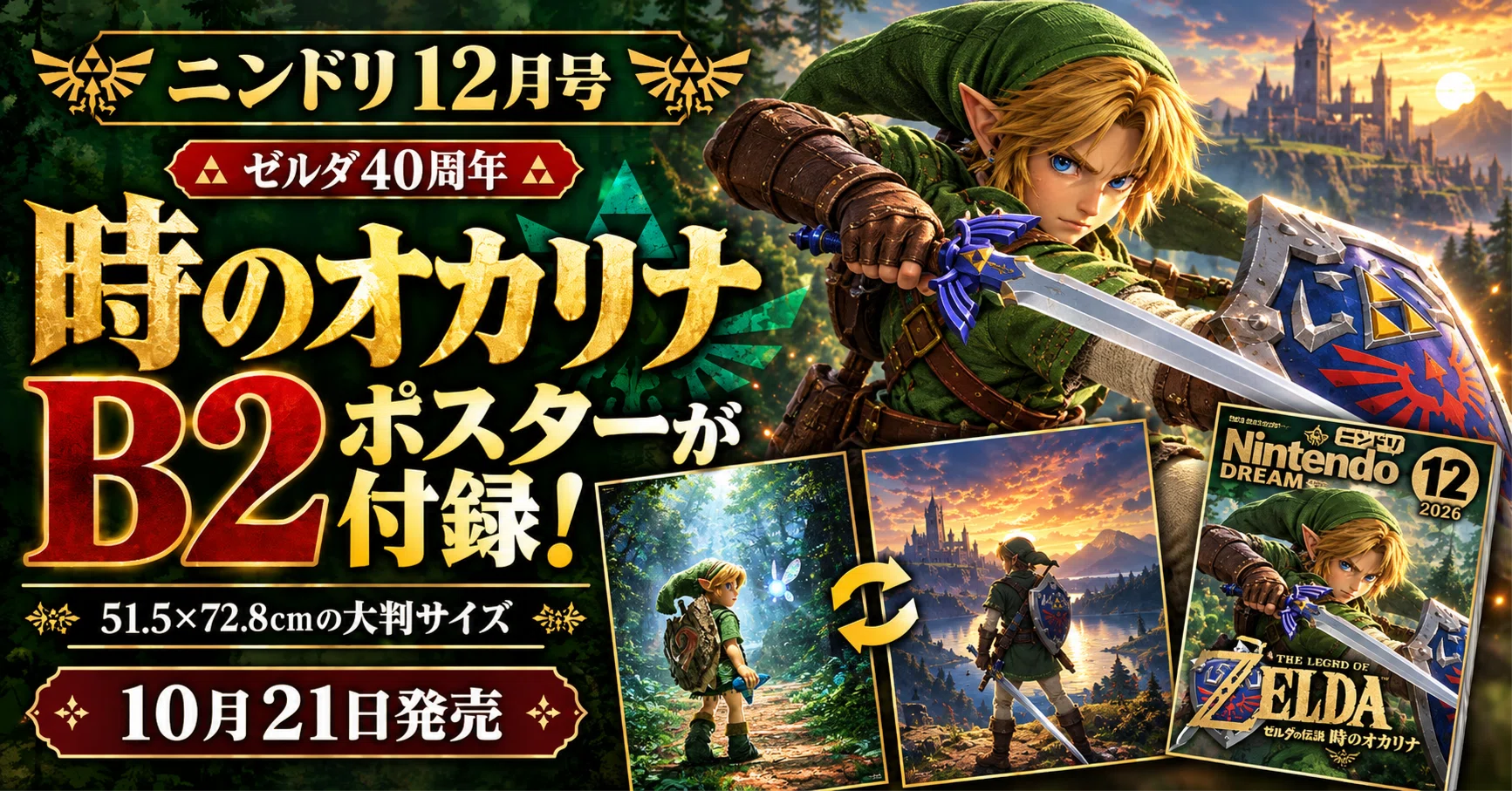 ゼルダ40周年】時のオカリナのB2ポスターが付録に！ニンドリ12月号は