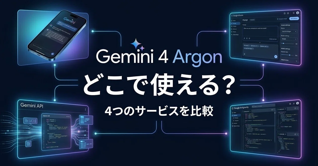 Gemini 4 Argonはどこで使える？Geminiアプリ・AI Studio・API・Antigravityの違い｜arto