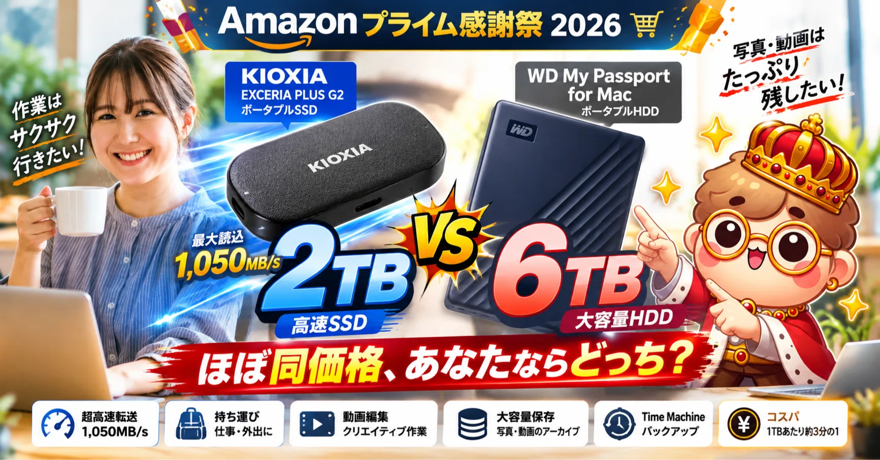 Amazonプライム感謝祭】SSDだけが正解じゃない。KIOXIA 2TBとWD 6TB