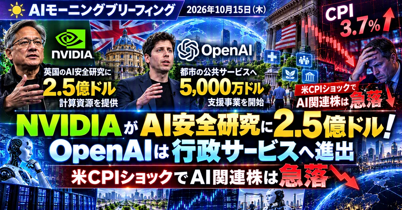 AI Morning Briefing (Thursday, October 15, 2026) NVIDIA provides $250 million for AI safety research! OpenAI expands into administrative services—AI-related stocks ...