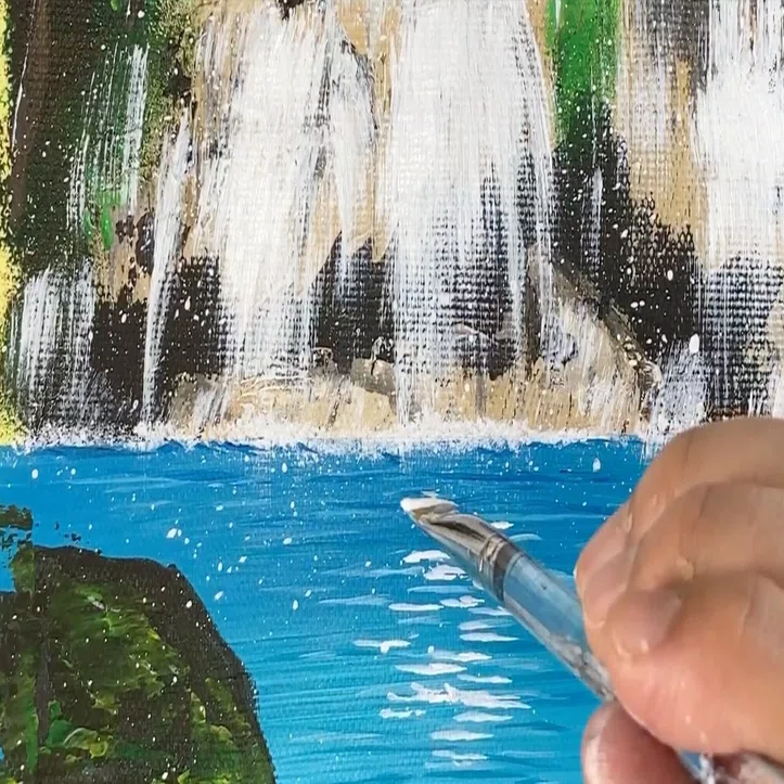 アクリル絵の具を使用した「夏の滝」の描き方 / 初心者が簡単に絵を 