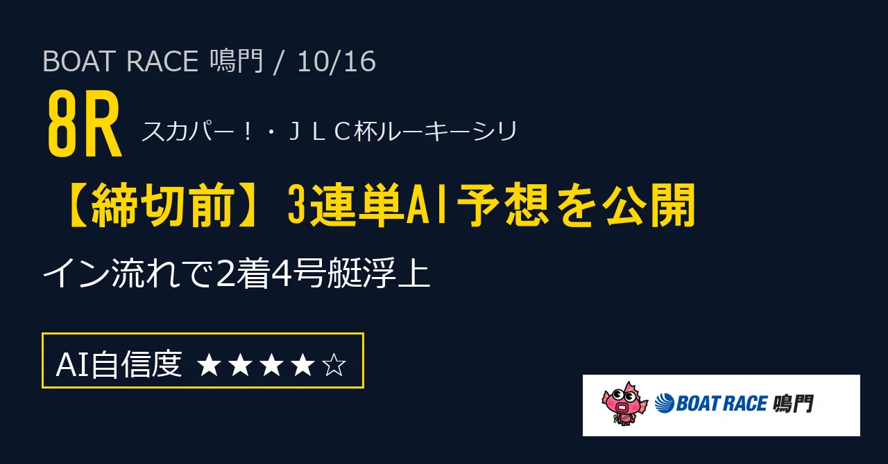 【無料】【高信頼】鳴門8R 3連単AI予想（10/16）｜ふぃくちゃ@競艇AI予想